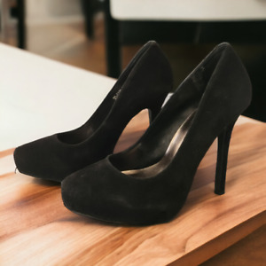Women's Cathy Jean Leather Suede Platform Comfort Black High Heels Size 8.5 EUC