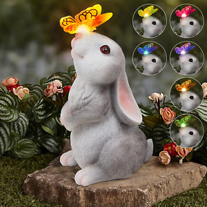 Rabbit with Solar Butterfly Changing Lights for Garden, Outdoor, Patio,Balcony,Y
