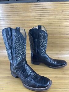 Tanner Mark Men's Exotic Black Leather Square Toe Boots  Big And Tall  size 14
