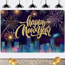 Happy New Year Celebrate Backdrop Banner City Fireworks 2024 Happy New Year F...