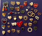 Vintage Heart Pins/Brooches Enamel Gold-tone Rhinestone Silver Clay 42pc Lot