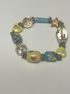 Glass Beaded Best Friends Forever Bracelet Hand Crafted Stretch Cord