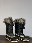 Sorel Joan of Arctic Black Boots Size 9 Waterproof Lace Up Suede Faux Fur