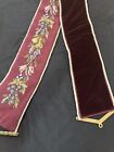 Vintage Needlepoint Bell Pull Floral Roses Tapestry Handmade 67” Brass Hardware