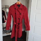 Womens Coach Red Trench Coat S Leather Logo