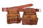 2-14 PKT CARPENTER ELECTRICIAN FRAMERS LEATHER TOOL ADJUSTABLE RIG POUCH W BELT