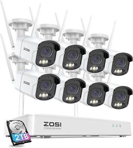 ZOSI 8CH H.265+ NVR 4MP 2.5K WiFi Security 24/7 Record Camera System Outdoor 2TB