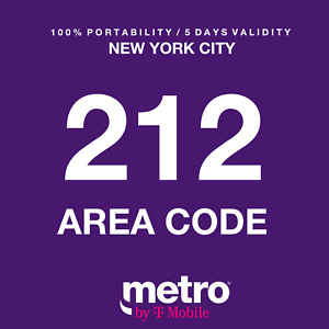 Metro by T-Mobile Prepaid Port Numbers 212 Area Code Only - 5 Days Validity