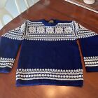 Men's Vintage Nordstrikk Blue White Nordic Norwegian Hand Knit Wool Sweater Sz S