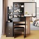 4 Drawers Vanity Desk Set w/Sliding Mirror for Girls No More Than 5.6ft Tall