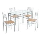 5pcs Dining Table 4 Chairs Set for Kitchen Glass Table Top Steel Frame Silver