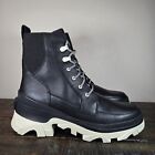 Sorel Brex Lace Up Heeled Womens Size 9.5 Waterproof Pull On Boots Black White