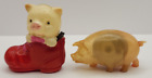 2 Vintage Figural Celluloid Measuring Tape Pig Piggy Hog 1 in Boot Royal Japan