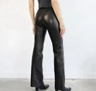 Danier Black Pull On Leather Straight Leg Pants Side Zip Size 6