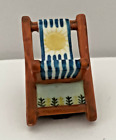 New ListingPorcelain Trinket Box, Blue and White Striped Beach Chair with Yellow Sun