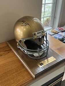 Lou Holtz Signed Notre Dame Fighting Irish Authentic Game Worn Helmet - Oak Base