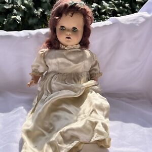 Vint Doll Sleepy Tin Eyes Crazing Lines Open Mouth Cloth Body Compo Face