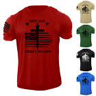 New Men's One God Great Nation American Flag T Shirt USA Patriotic 100% Cotton
