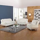 Brand New  Living Room Modern Leather Sofa Set  3-PCs White Cream Color