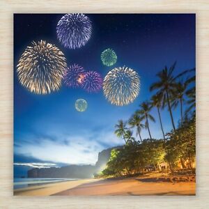 Happy New Year 2024 Card Christmas New Year Celebrations Fireworks at Beach