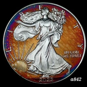 American Silver Eagle Coin Type 2 Colorful Rainbow Toning #a842