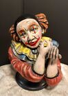 Vintage Large 11” Lady Gypsy Clown Head Bust Figurine Signed