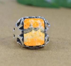 Solid 925 Sterling Silver AAA+++ Bumble Bee Jasper Gemstone Christmas Mens Ring