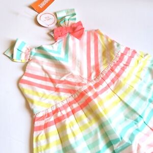 Gymboree Girls 4T Ice Cream Parlor Neon Striped Bow Dress NWT