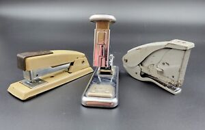 Vtg Metal Art Deco Gray Swingline Desk Speed Stapler & Swingline Scout Lot 3