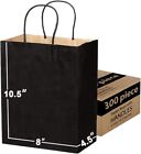 [300 Pcs]-Black Paper Shopping Kraft Retail Merchandise Bags With Handles Bulk .