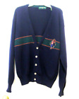 Vintage Lambs Wool Cardigan Sweater XL Blue Green Golf Preppy