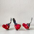 New ListingVtg Set of 3 Red Flocked Bird Clip On Christmas Ornaments Glitter & Fabric 3