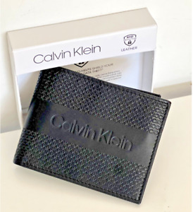 Calvin Klein Men's Black Leather Slim Bifold RFID Blocking Wallet  CK Logo