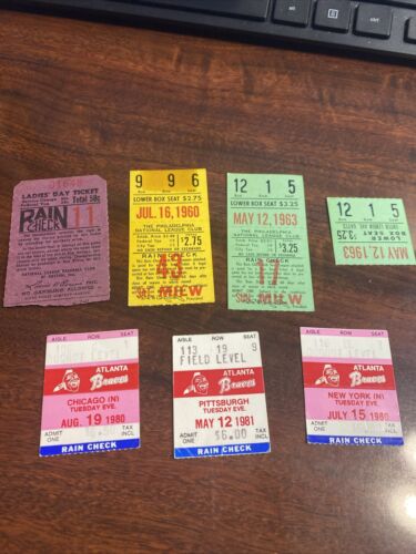 Boston Braves MILWAUKEE BRAVES ATLANTA BRAVES 7 Vintage Ticket Stubs LOT OF 7