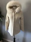 Sachi Collection Hooded Ivory Wool Jacket - Size Womens Xs Real Fox Fur White