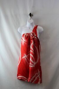 NWT BCBG Women's Red/White Ruffled One Shoulder Silk Dress  SZ S