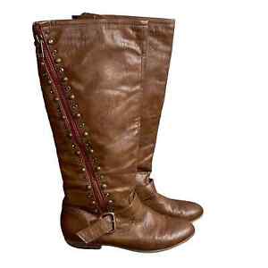 Not Rated Brown Studded Zipper High Boots Size 8