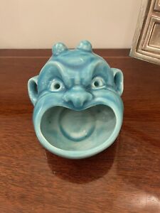 Rare 1945 Blue Glazed Ceramic Pottery Rookwood Satyr Devil Mask Ashtray