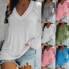 Women Fall V Neck Long Sleeve T Shirt Casual Solid Blouse Loose Tunic Basic Tops