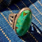 1900s Ingot Silver Navajo Chiseled Ring Persian Blue, Yellow & Green Turquoise
