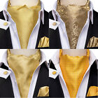 Silk Mens Cravat Scarf Set Vintage Black Gold Floral Ascot Neck Tie Wedding