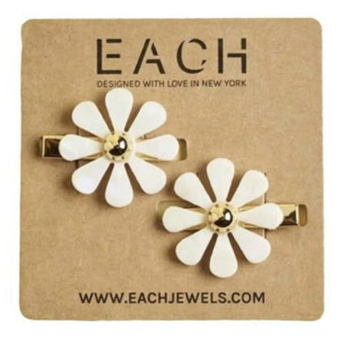 2pk Mother of Pearl Flower Barrette Hair Clips by Each Jewels, Cute Accessories