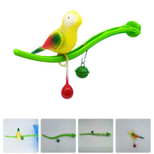 1 Set Of With Simulated Bird Plastic Parakeets Perch Toy