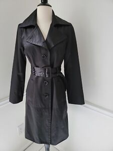 Black satin 36 inch trench coat jacket, by BeBe, XS/S