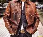 Men's Genuine Lambskin Leather Jacket Shirt DISTRESS BROWN VINTAGE Biker F1