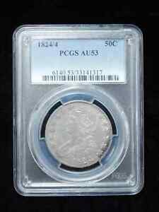 1824/4 50c Capped Bust Silver Half Dollar - PCGS AU53 Nice Overdate