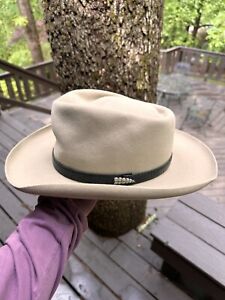Vintage 1980s Texas Hatter Hi-Roller Western Hat, Sz 7 1/2 7 5/8 3” Brim