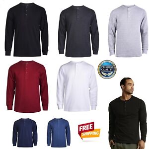 New Men Thermal Henley Shirt T-shirts Long Sleeve Cotton Pullover Three Buttons