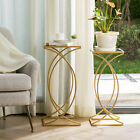 Glitzhome Set of 2 Glass Gold Accent End Coffee Sofa Side Table Elegant Artistic