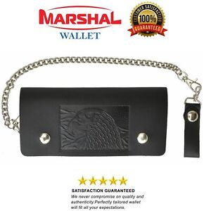Marshal Leather Men Large Eagle Wallet with Chain Biker Trucker Black